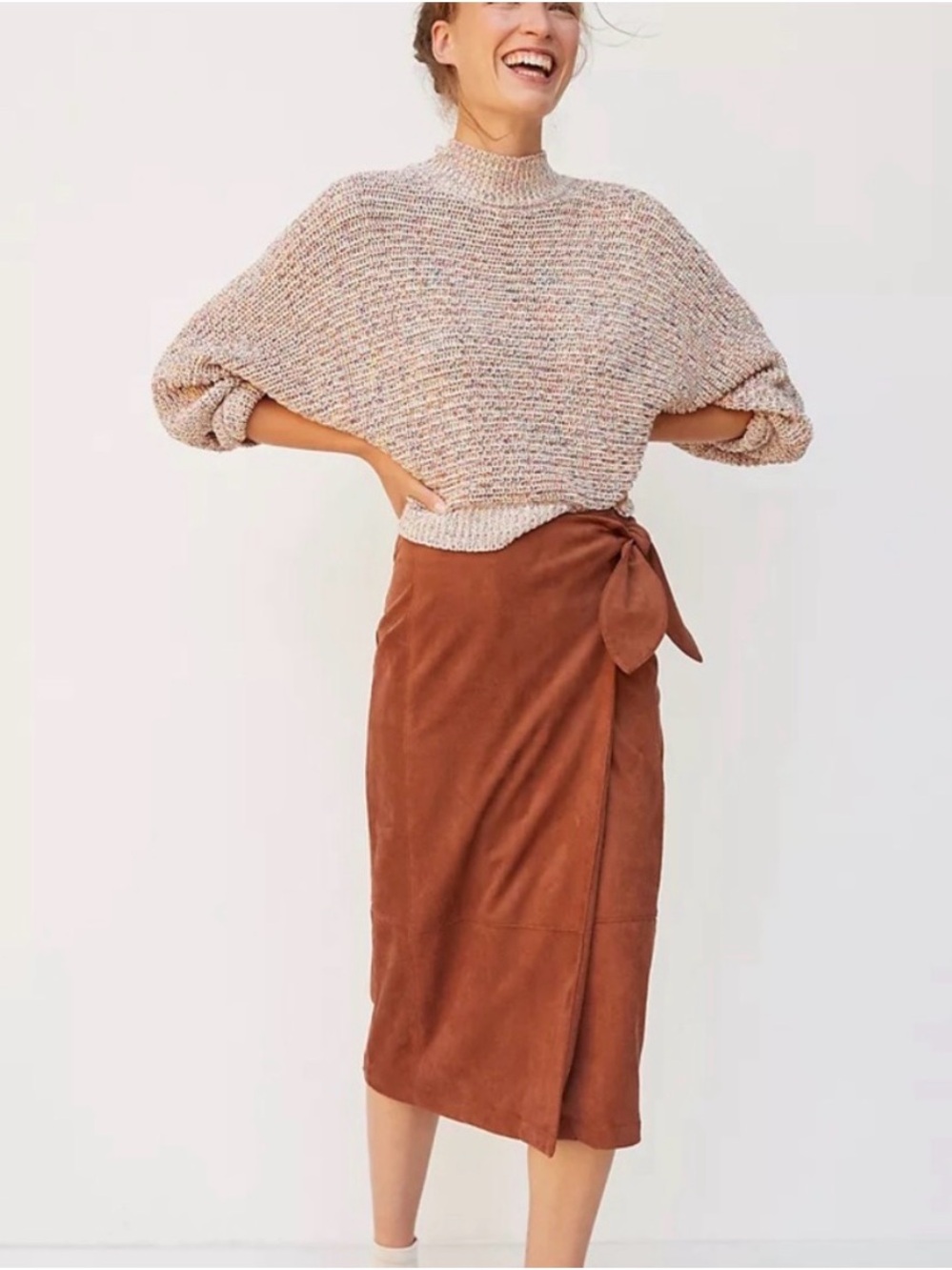 Anthropologie Rust Brown Wrap-Tie Midi Skirt